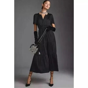 Anthropologie The Somerset Black Tiered Maxi Dress Size XS Black